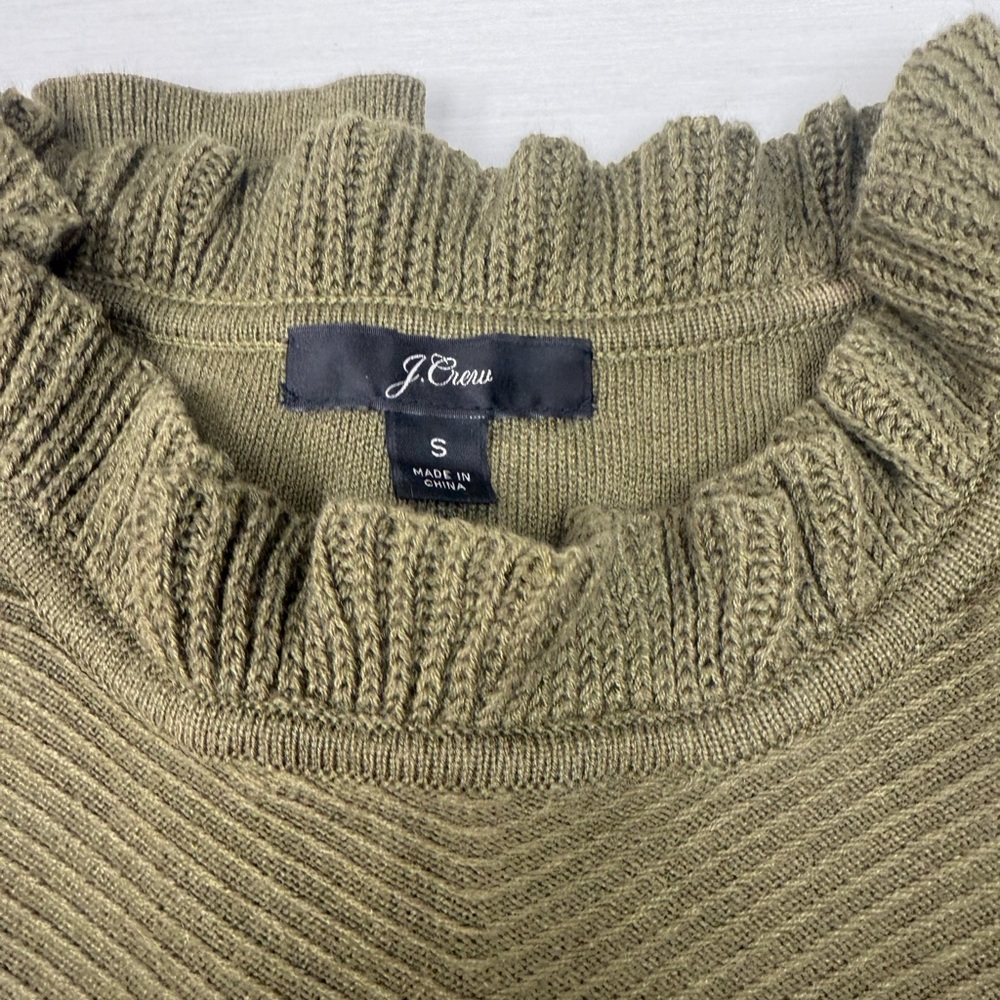 J. Crew Green and Pink Ribbed Crew Neck Sweater